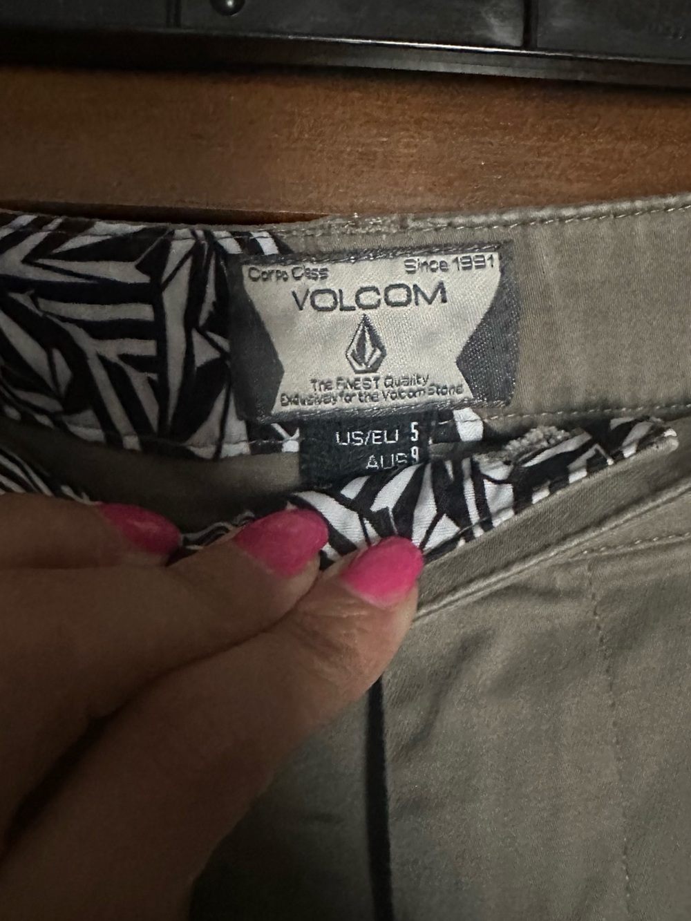 Volcom Women's Olive Green Shorts with Black & White Lining